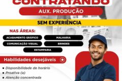Não é necessário experiência! Empresa está selecionando Auxiliar de produção; Envie seu currículo!
