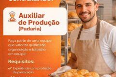 Seleção para seguintes vagas Auxiliar de produção padaria, Auxiliar de cozinha, Operador de loja; Envie seu currículo!