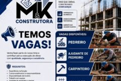 Construtora está selecionando Pedreiro, Ajudante de pedreiro, Carpinteiro, Armador, Técnico em Edificações, Estágio em engenharia civil; Envie seu currículo!